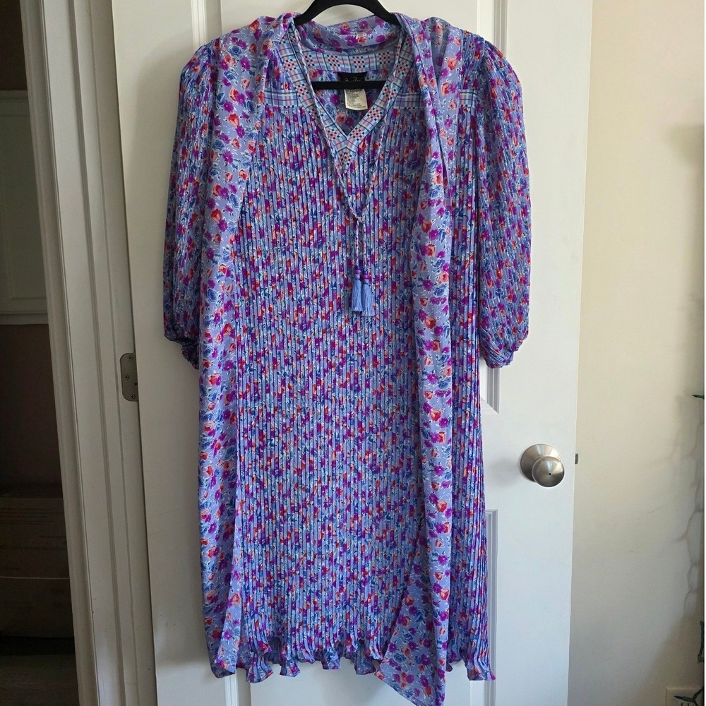 Limited Edition Vintage 80s Diane Freis Floral Georgette Pleated Dress With Sash